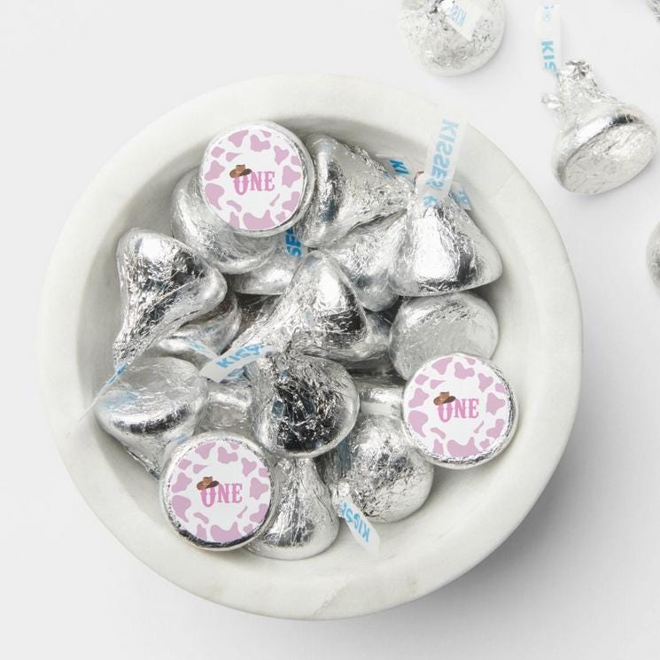 1st Birthday Cowgirl Candy Labels |Cow Print|Glossy| 100ct|0.75in|Candy Stickers