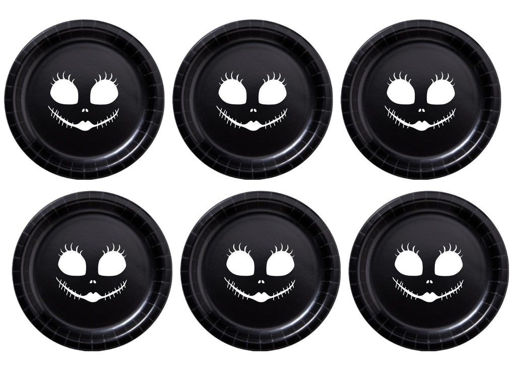 Spooky Face Party Paper Plates Set | Black Halloween Tableware | 40 Piece Kit