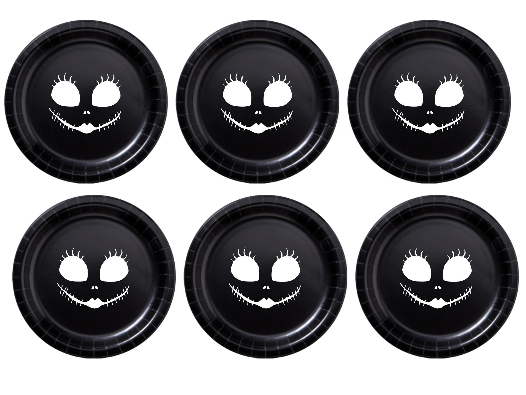 Spooky Face Party Paper Plates Set | Black Halloween Tableware | 40 Piece Kit