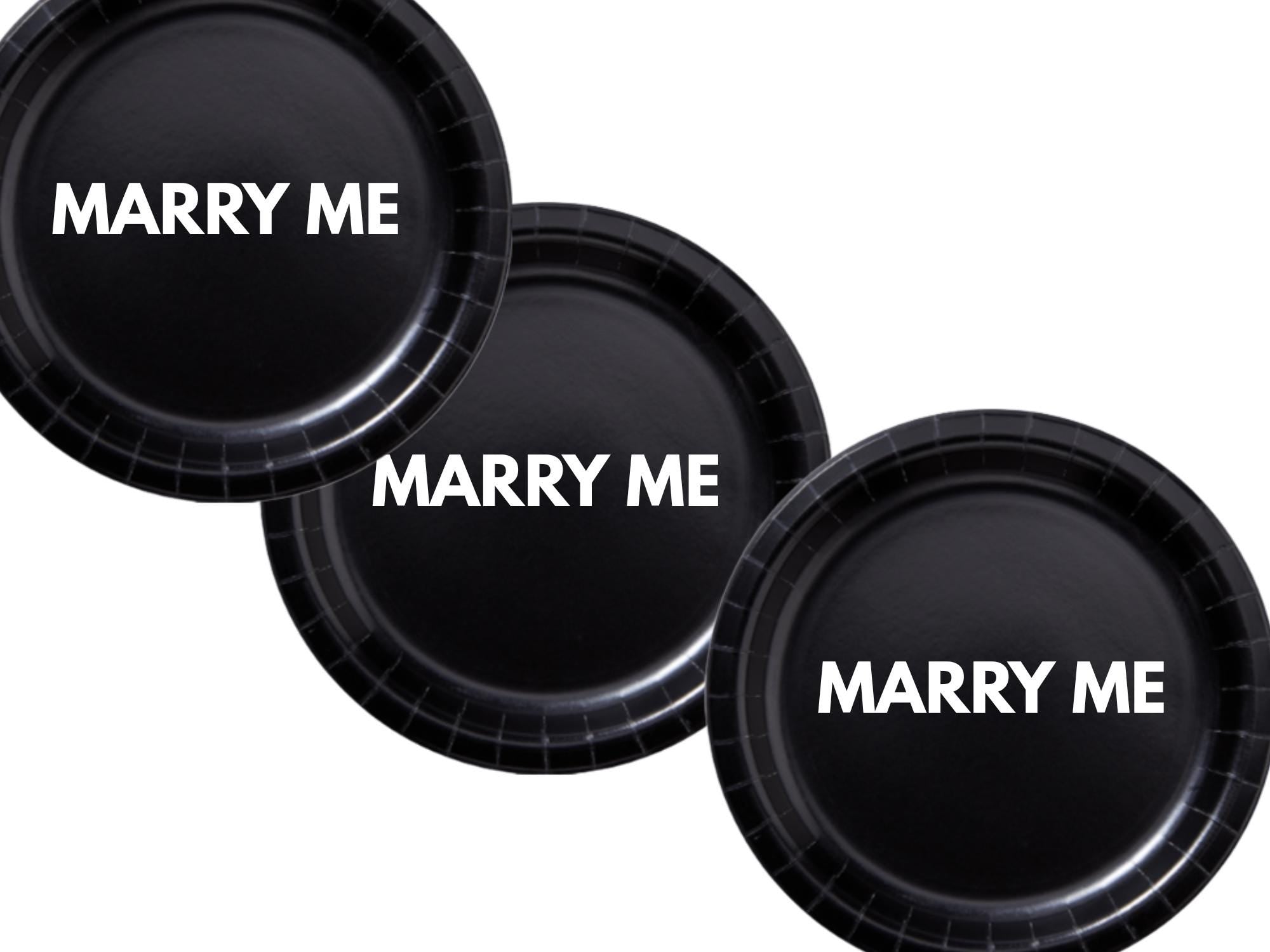 Engagement Party Plates | Black Marry Me Paper Plates Set | Romantic Table Decor