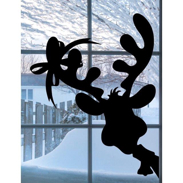 Peeking Reindeer Christmas Window Cling silhouette Decal:Large Christmas Decor