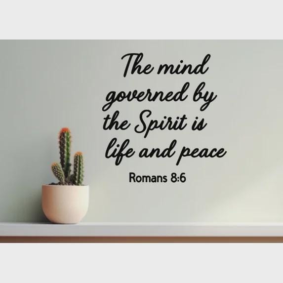 Religious Wall Decal, Romans 8:6 Bible Verse Quote, 11.5x12 inches, Black Script