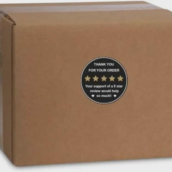 Custom Thank You Stickers, 2 Inch Round, Review Request, Black and Gold, 60 Pack