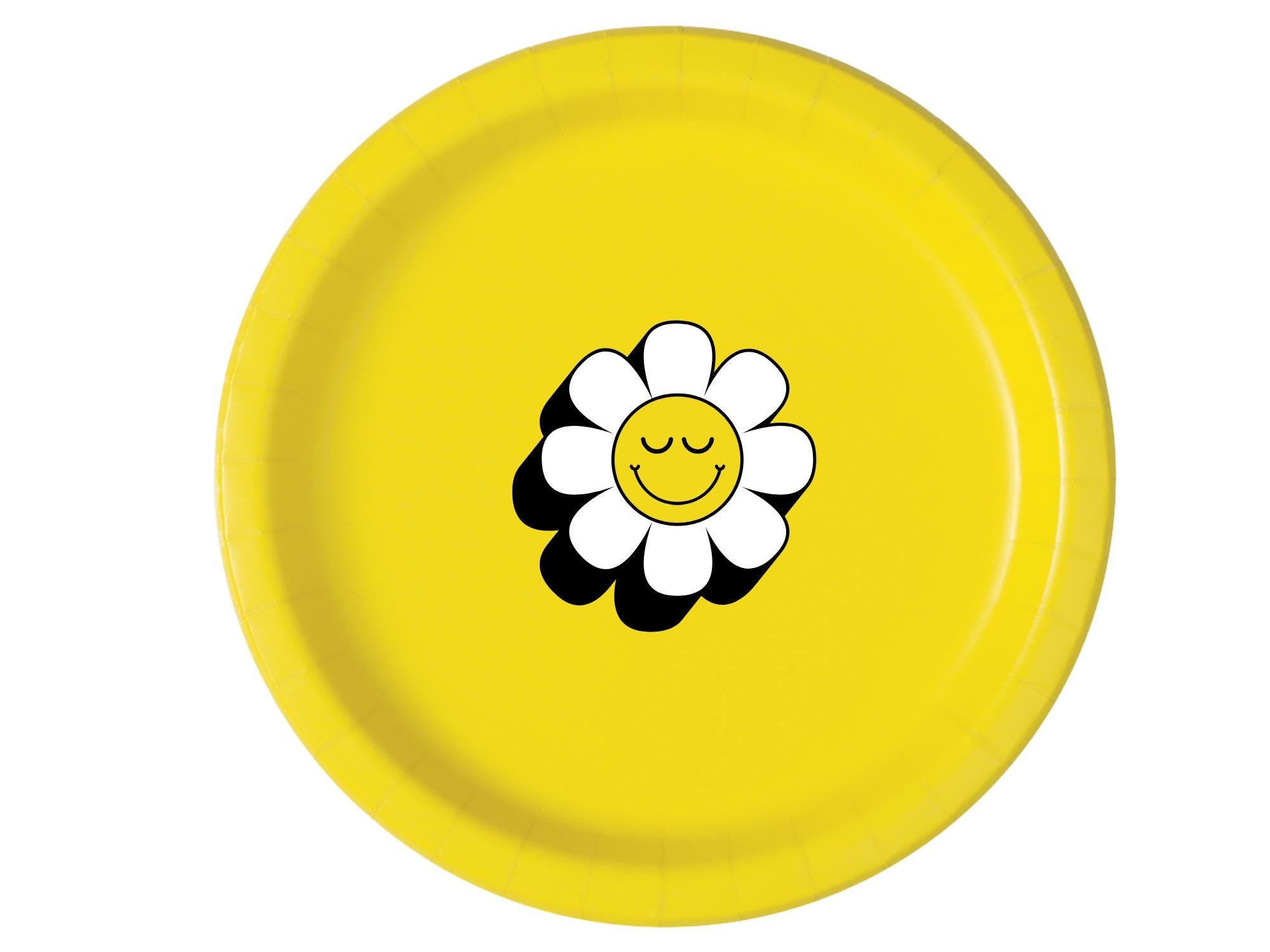 ellow Boho Floral Party Plates | Flower Theme Celebration Tableware | Dinner and Dessert