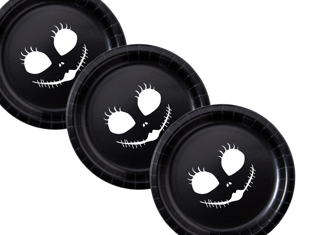 Spooky Face Party Paper Plates Set | Black Halloween Tableware | 40 Piece Kit