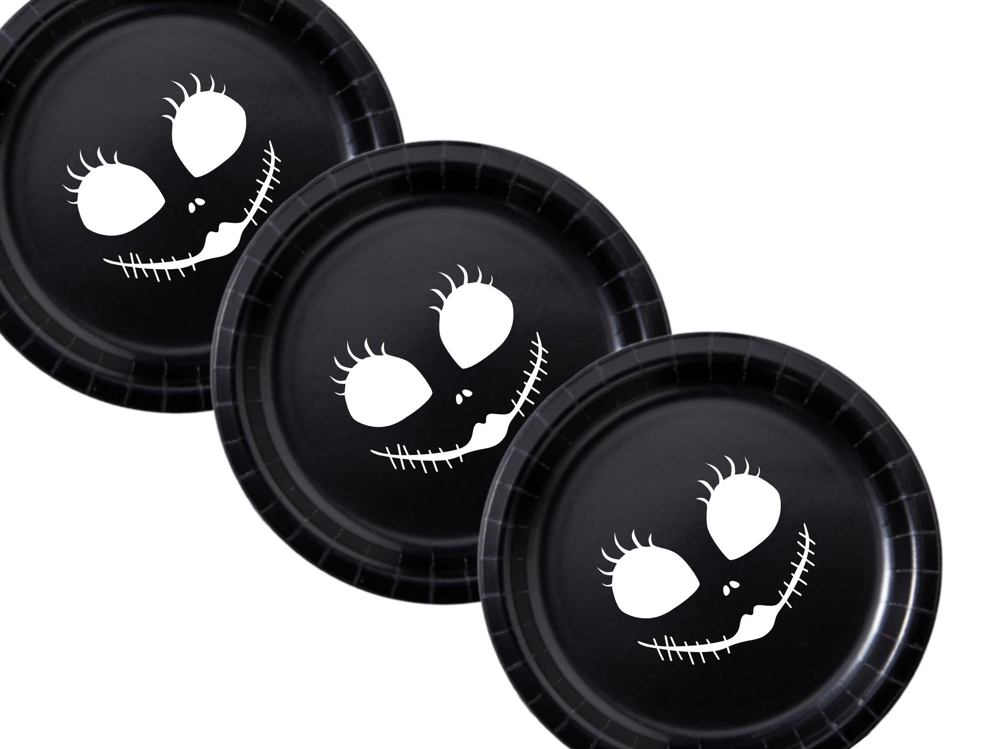 Spooky Face Party Paper Plates Set | Black Halloween Tableware | 40 Piece Kit