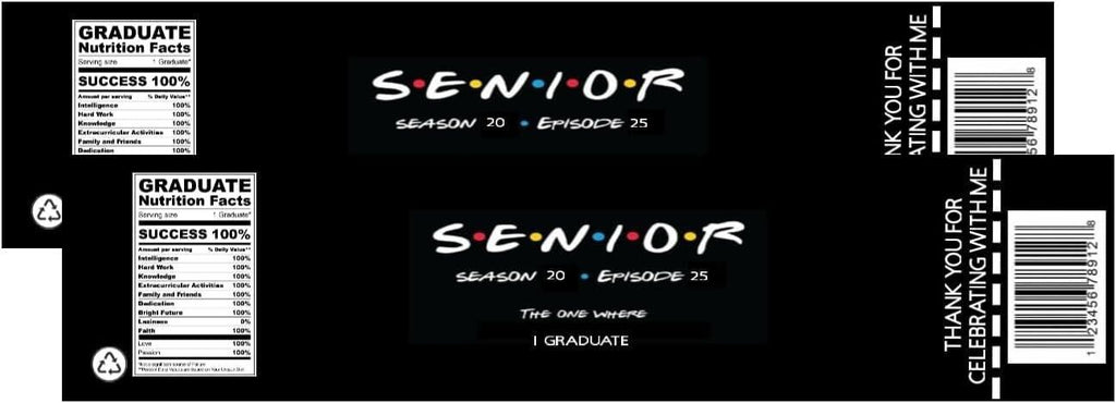 Senior Graduation Water Bottle Labels, Season 20 Episode 25, 8.5 x 2 in, 12pcs