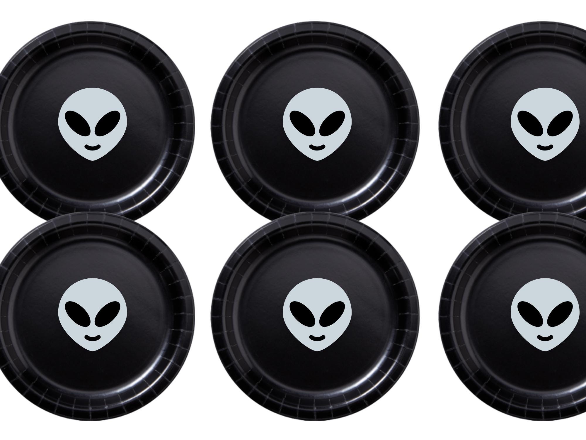 Alien Themed Party Plates | Black Paper Plates Set | Space Celebration