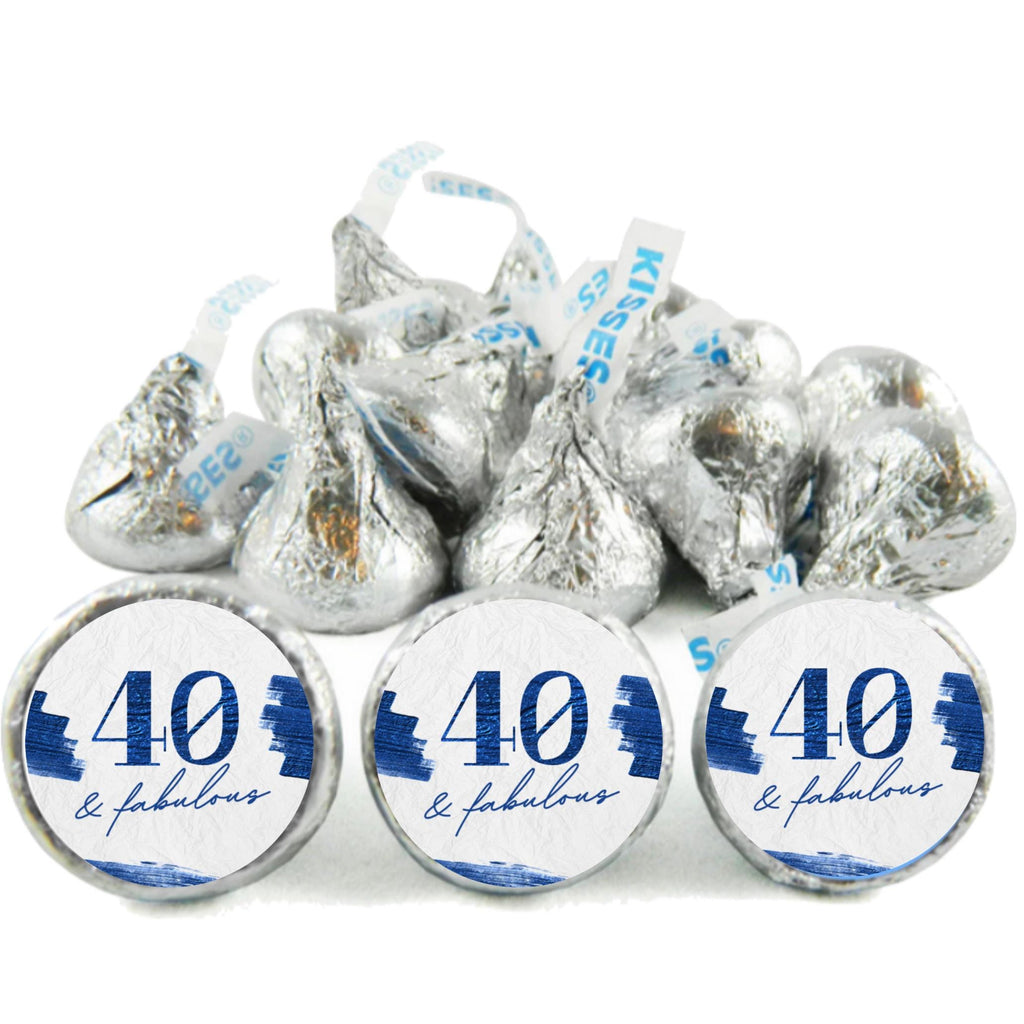 40 and Fabulous Stickers | 100 Chocolate Candy Kiss Labels | Glossy 0.75in Peel and Stick | 40th Birthday Party Decorations