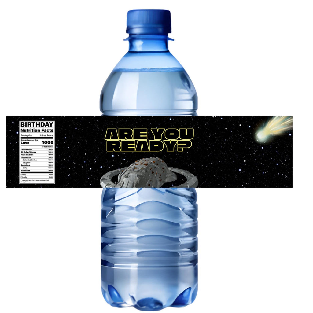 Space Theme Birthday Water Bottle Labels | Galaxy Party Decorations | Happy Birthday Bottle Wraps