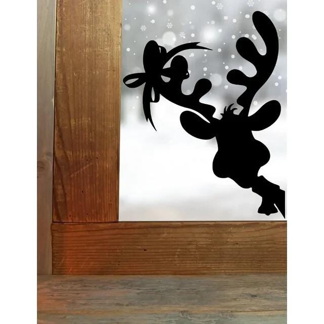Peeking Reindeer Christmas Window Cling silhouette Decal:Large Christmas Decor
