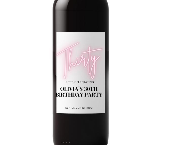 Personalized 30th Birthday Wine Labels | Custom Name Bottle Decor | Glossy Finish