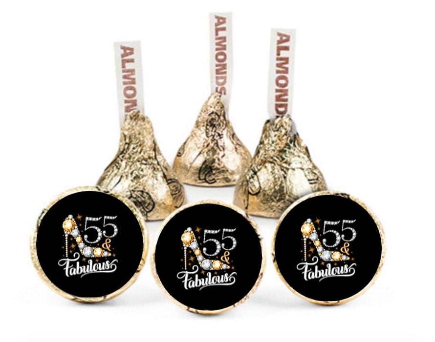 55 and Fabulous Kisses Candy Stickers | 100ct |Glossy| 55th Birthday| 0.75| Party Favors