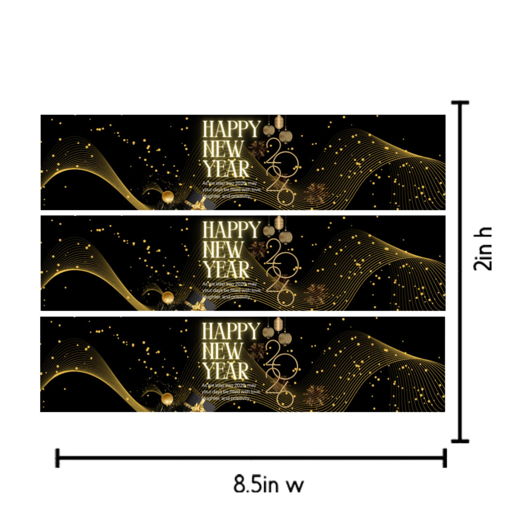 Happy New Years 2026 Water Bottle Labels |New Years Gold Design|12|Glossy| Festive bottle labels