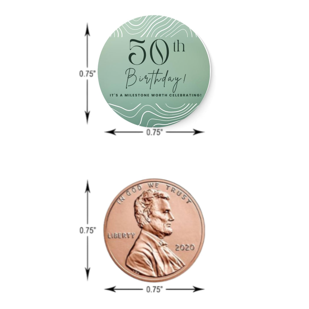 50th Birthday Stickers | 100 Chocolate Candy Kiss Labels | Glossy 0.75in Peel & Stick | Milestone Birthday Party Decorations