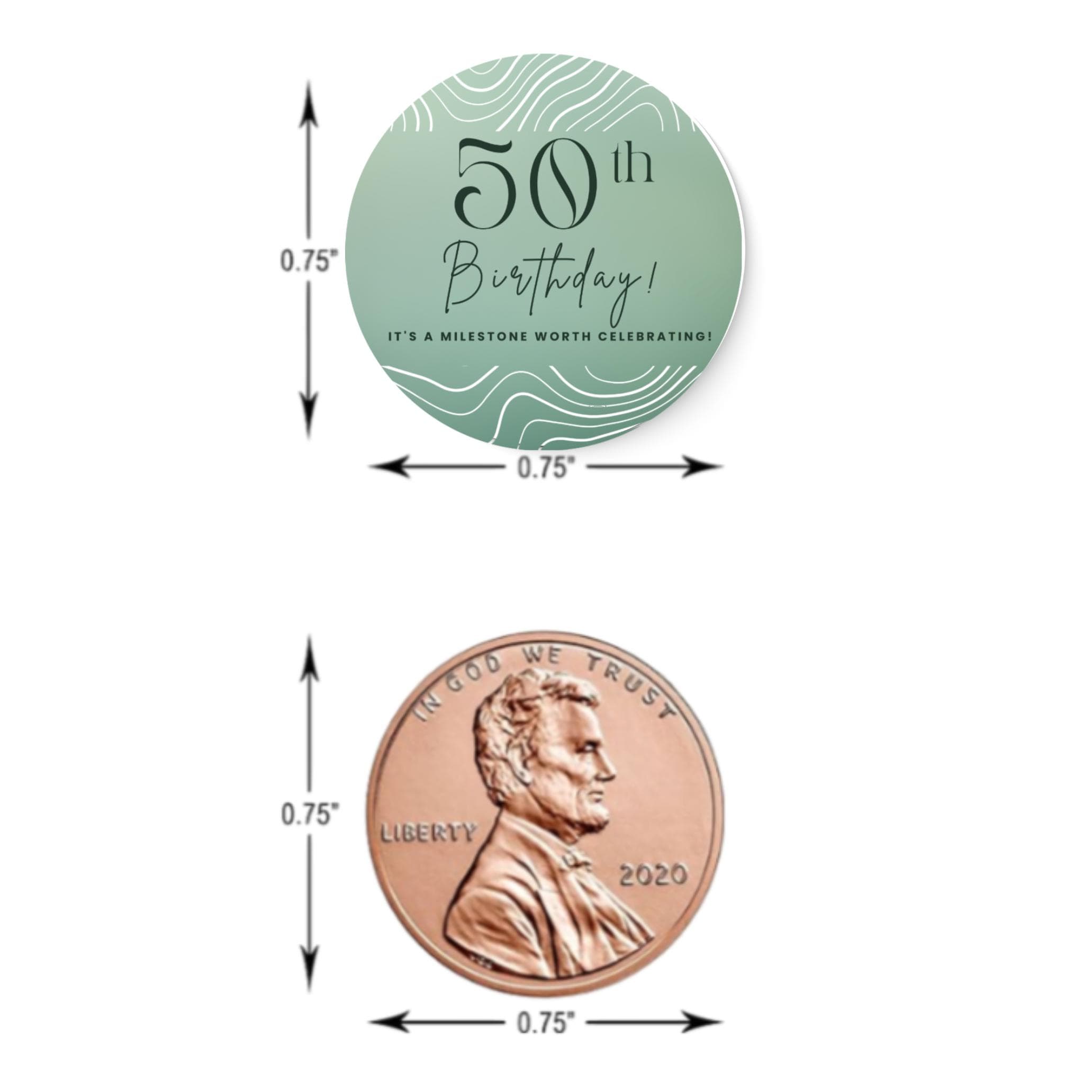 50th Birthday Stickers | 100 Chocolate Candy Kiss Labels | Glossy 0.75in Peel & Stick | Milestone Birthday Party Decorations