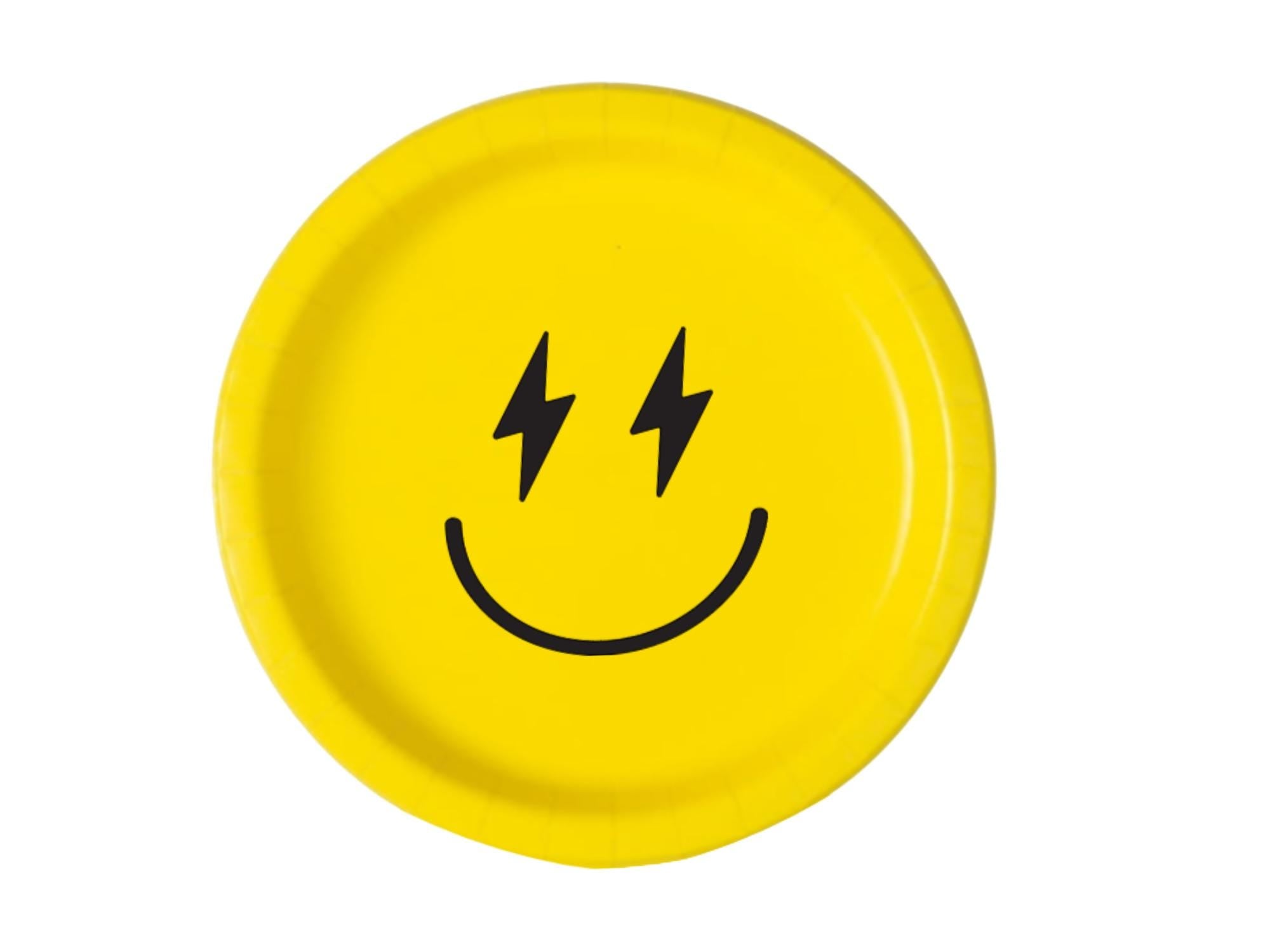 Multicolor Smiley Face Party Paper Plates Set | Black Yellow White Tableware | 40 Piece Kit