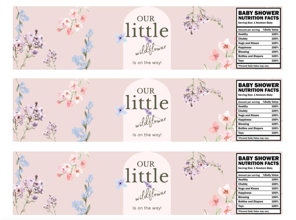 Our Little Wildflower is On The Way Water Bottle Labels | Elegant| 12ct|Floral Baby Shower