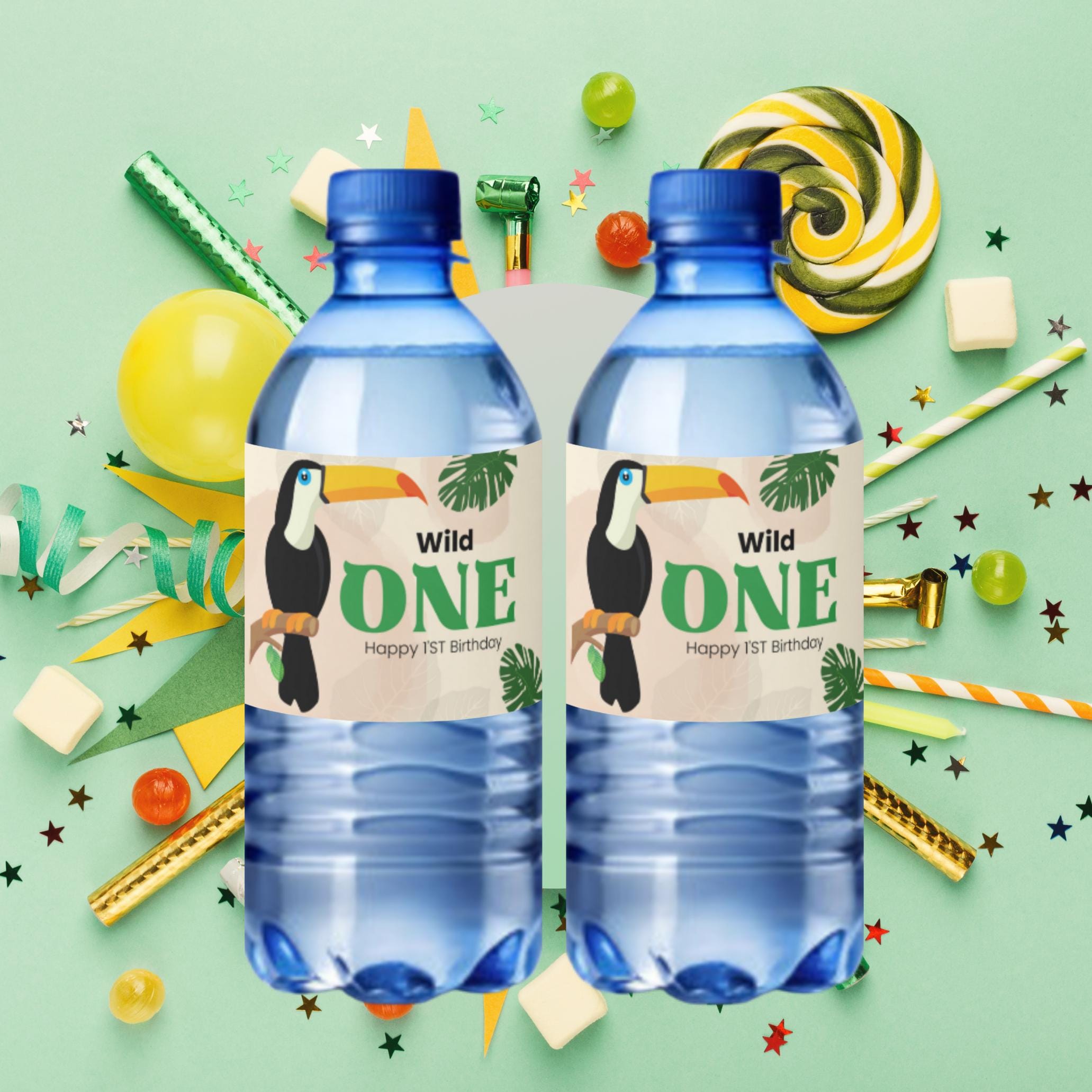 Safari 1st Birthday Water Labels | Wild 1 Bottle Stickers | Glossy Party Decor