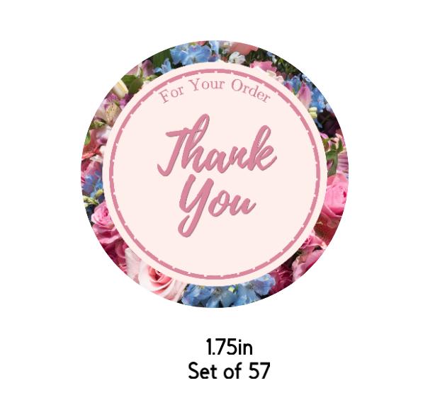Small Business Thank You Stickers | 57 Pink Floral Peel and Stick Labels | 1.75in