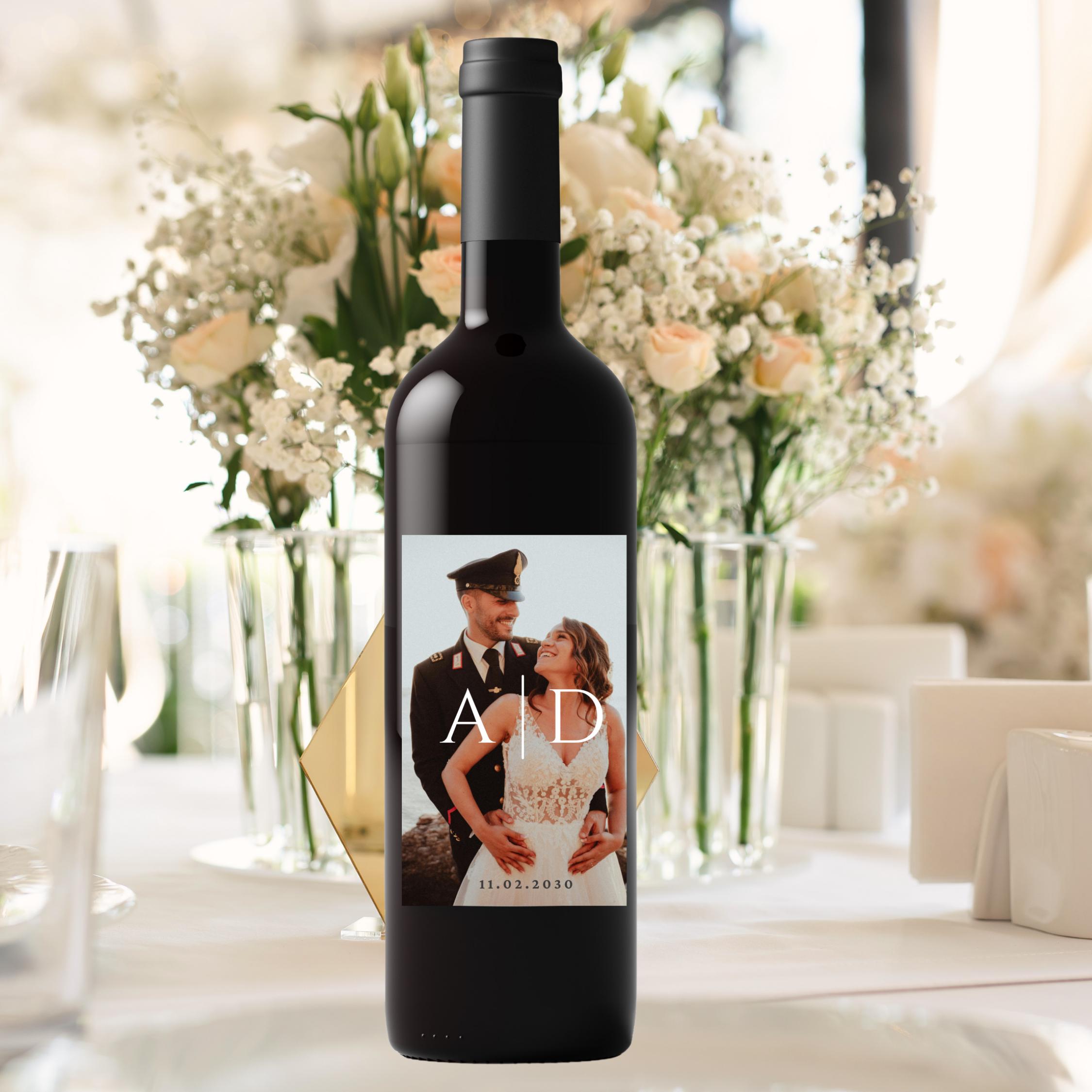 Personalized Wedding Wine Bottle Label | Custom Bride and Groom Initials | Wedding Date & Photo Label| 4pcs
