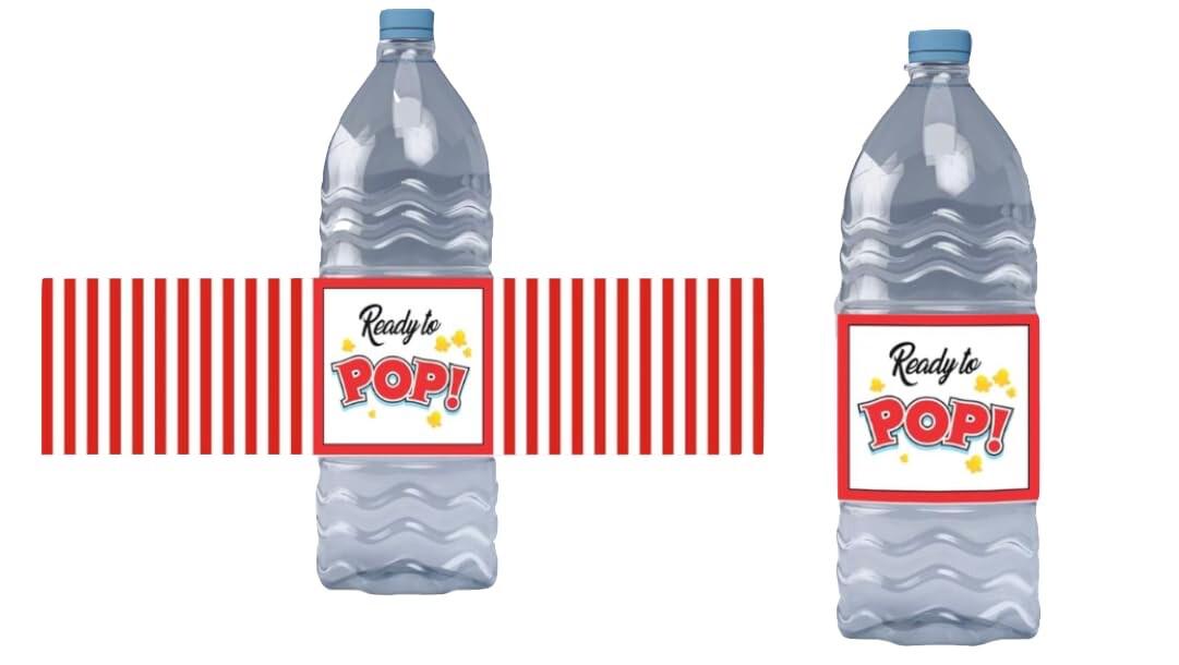 Ready To Pop Baby Shower Water Bottle Labels | Popcorn Theme