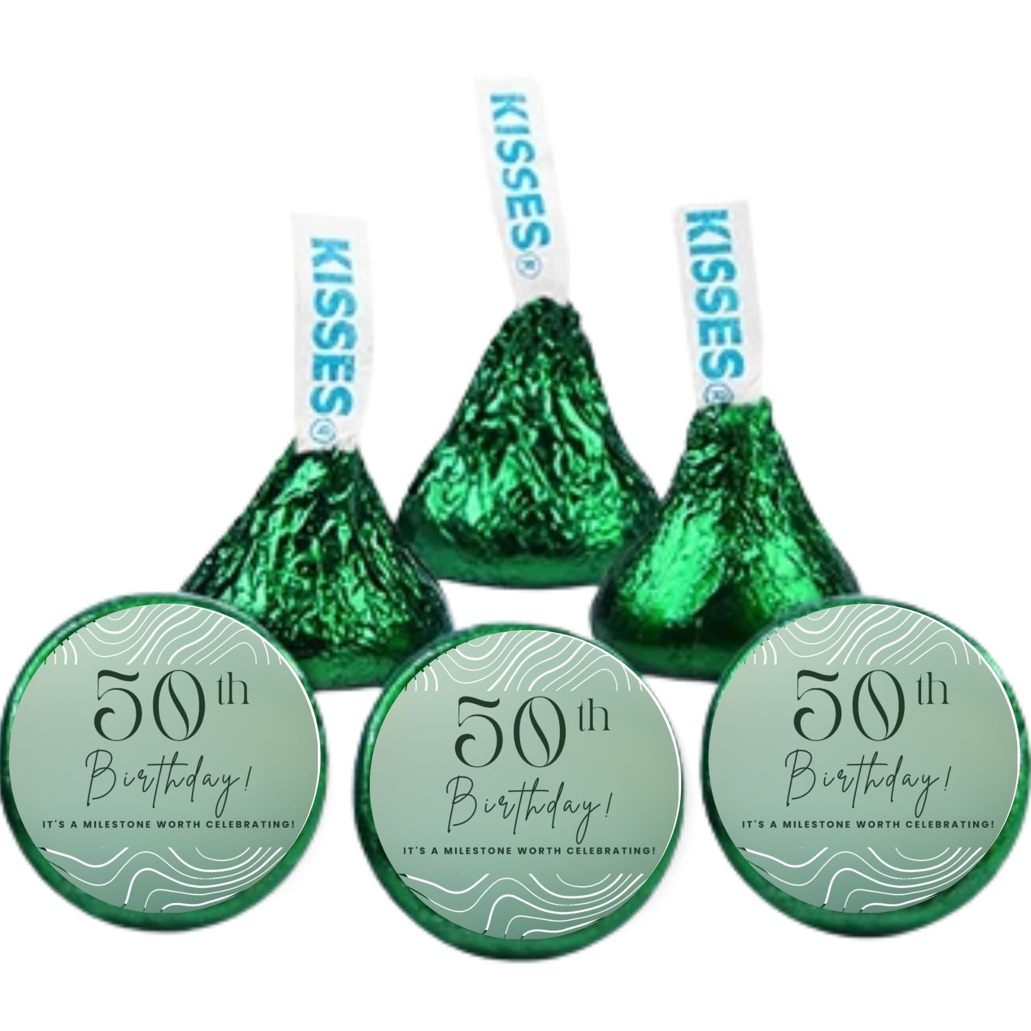 50th Birthday Stickers | 100 Chocolate Candy Kiss Labels | Glossy 0.75in Peel & Stick | Milestone Birthday Party Decorations