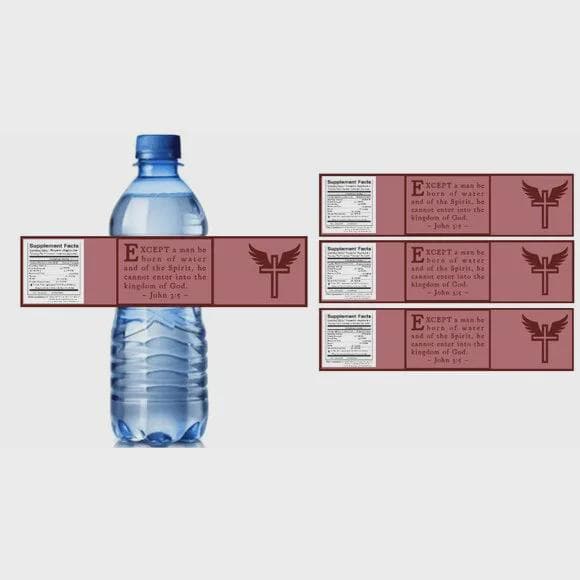 Biblical Scripture John 3:5, Spiritual Water bottle Labels, Religious Cross