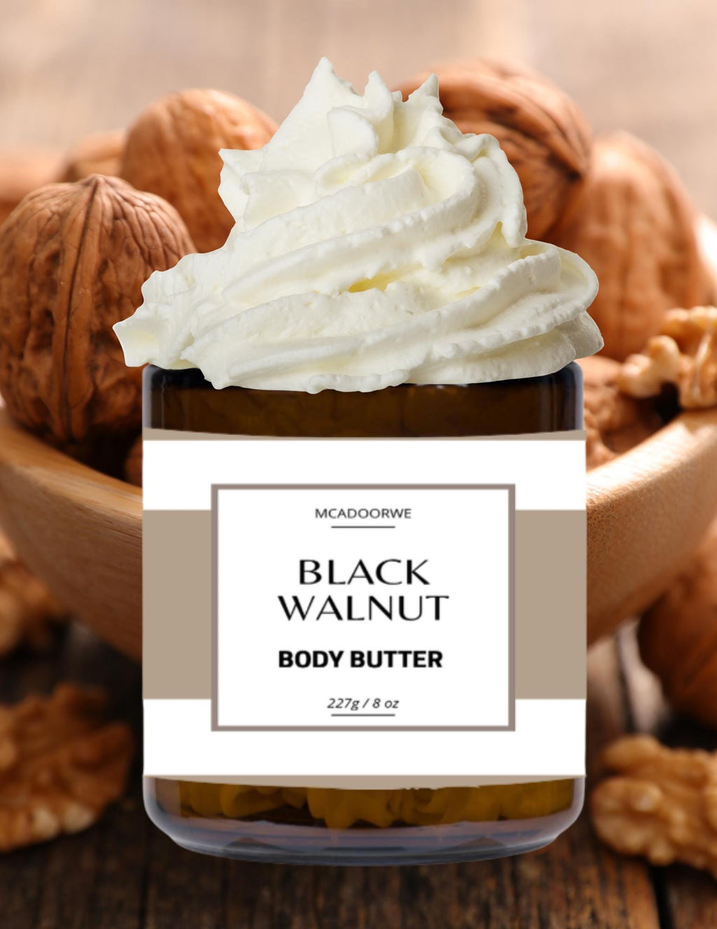 Black Walnut Whipped Body Butter | Handmade Organic Shea Mango Cocoa Blend |8 oz Jar