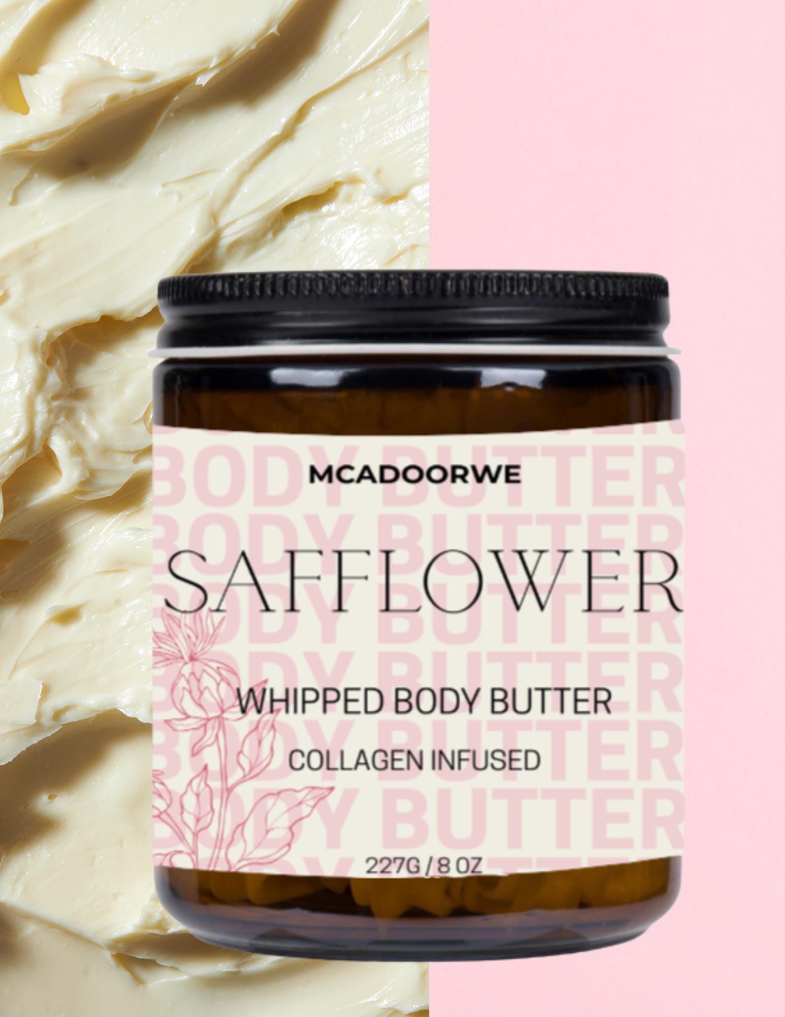 Safflower Whipped Body Butter | Handcrafted Organic Shea and Cocoa Butter Blend |8oz|