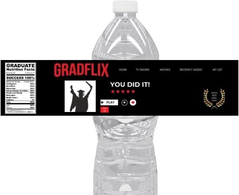 Gradflix Graduation-Themed Custom Water Bottle Labels, Silhouette Design