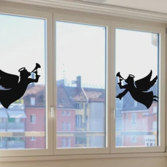 Christmas Angel Window Cling Decal silhouette Set:Reusable+ Durable