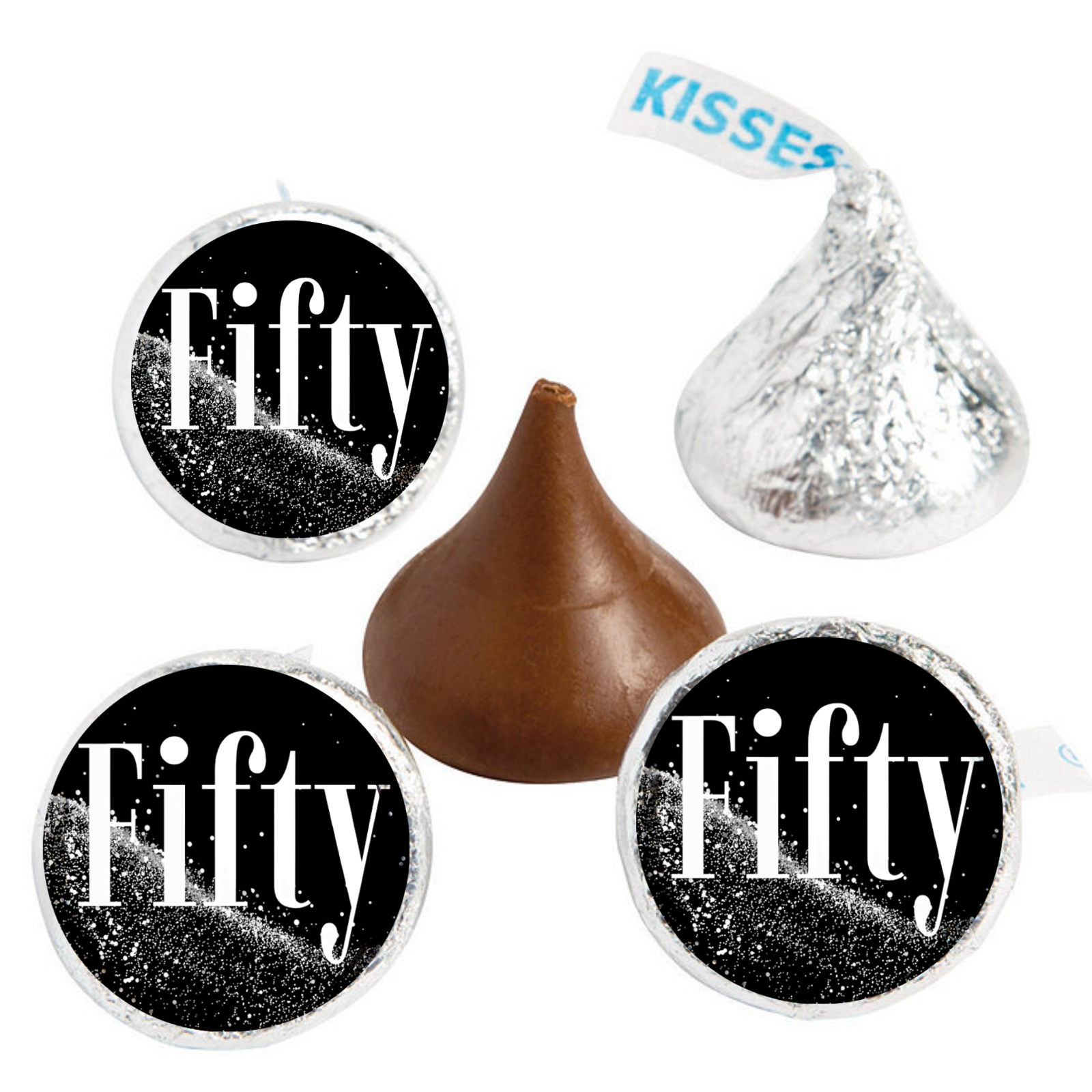 Fifty Birthday Party Kiss Candy Stickers |Elegant 50th Birthday Candy Labels