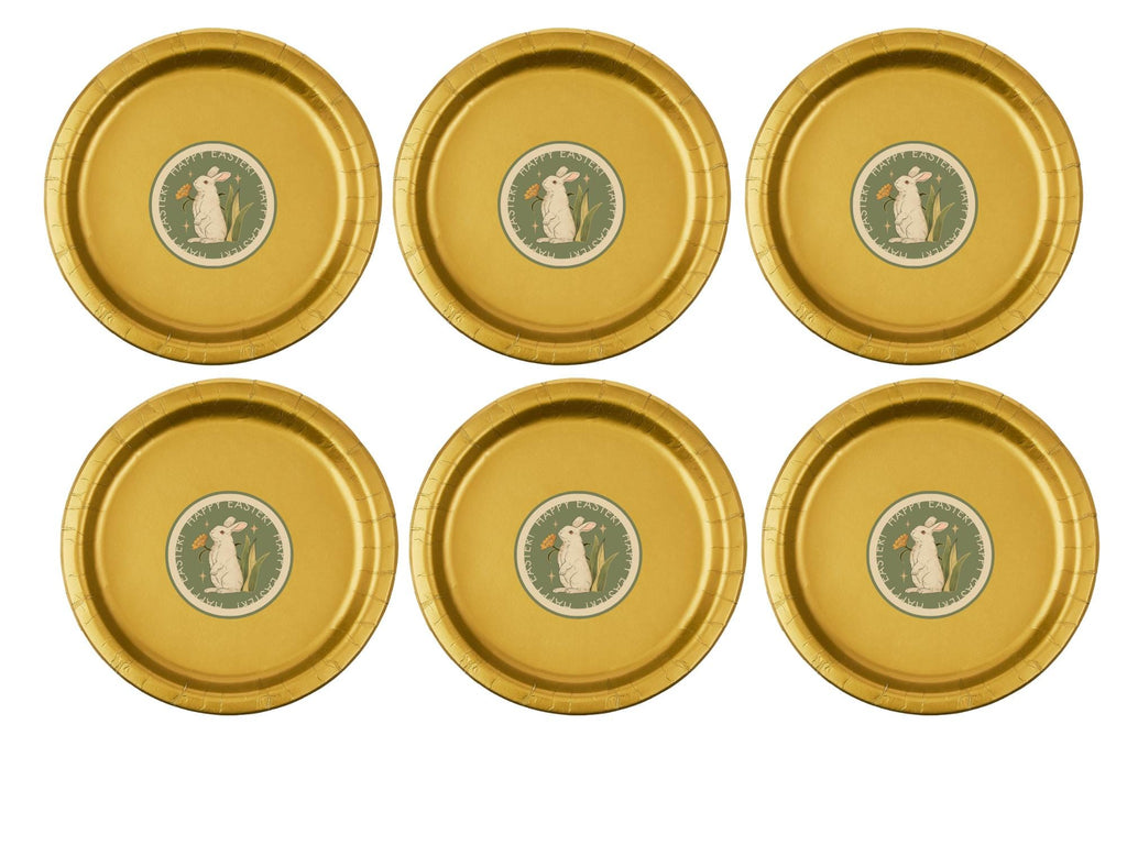 Easter Party Paper Plates Set | Gold Tableware | 40 Piece Kit