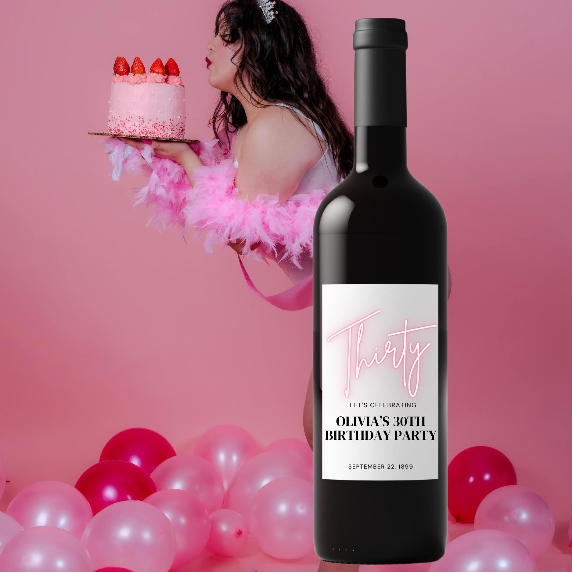 Personalized 30th Birthday Wine bottle Labels | Custom Name Bottle Decor | Glossy Finish