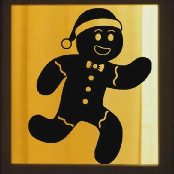 Running Gingerbread Man Window Cling | Reusable Christmas Silhouette Decor
