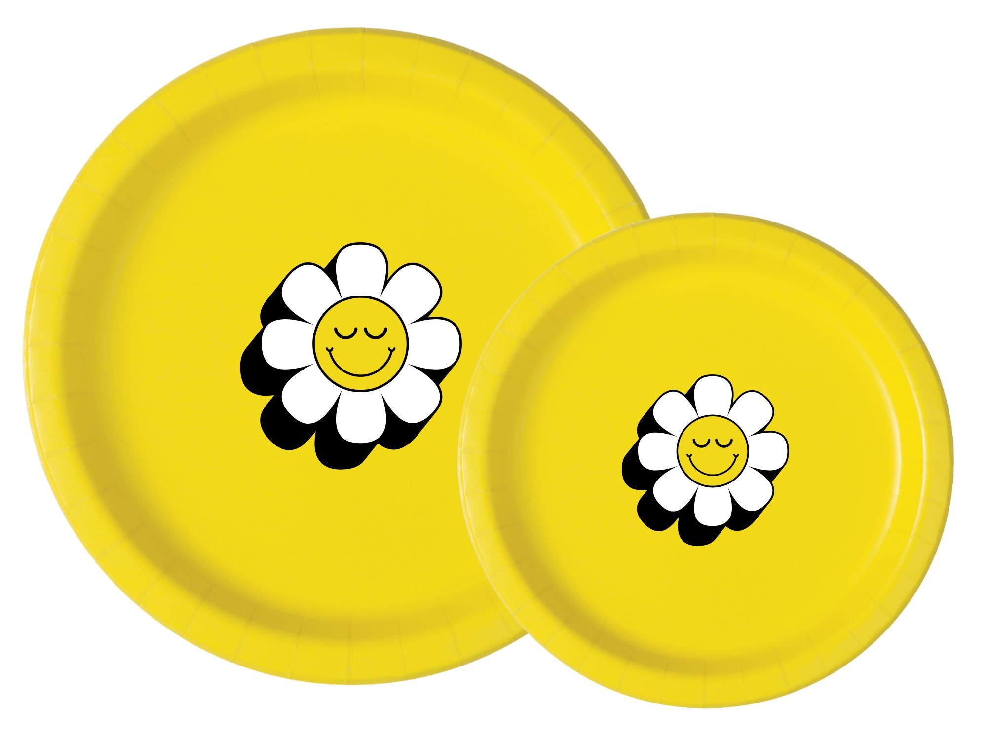 ellow Boho Floral Party Plates | Flower Theme Celebration Tableware | Dinner and Dessert