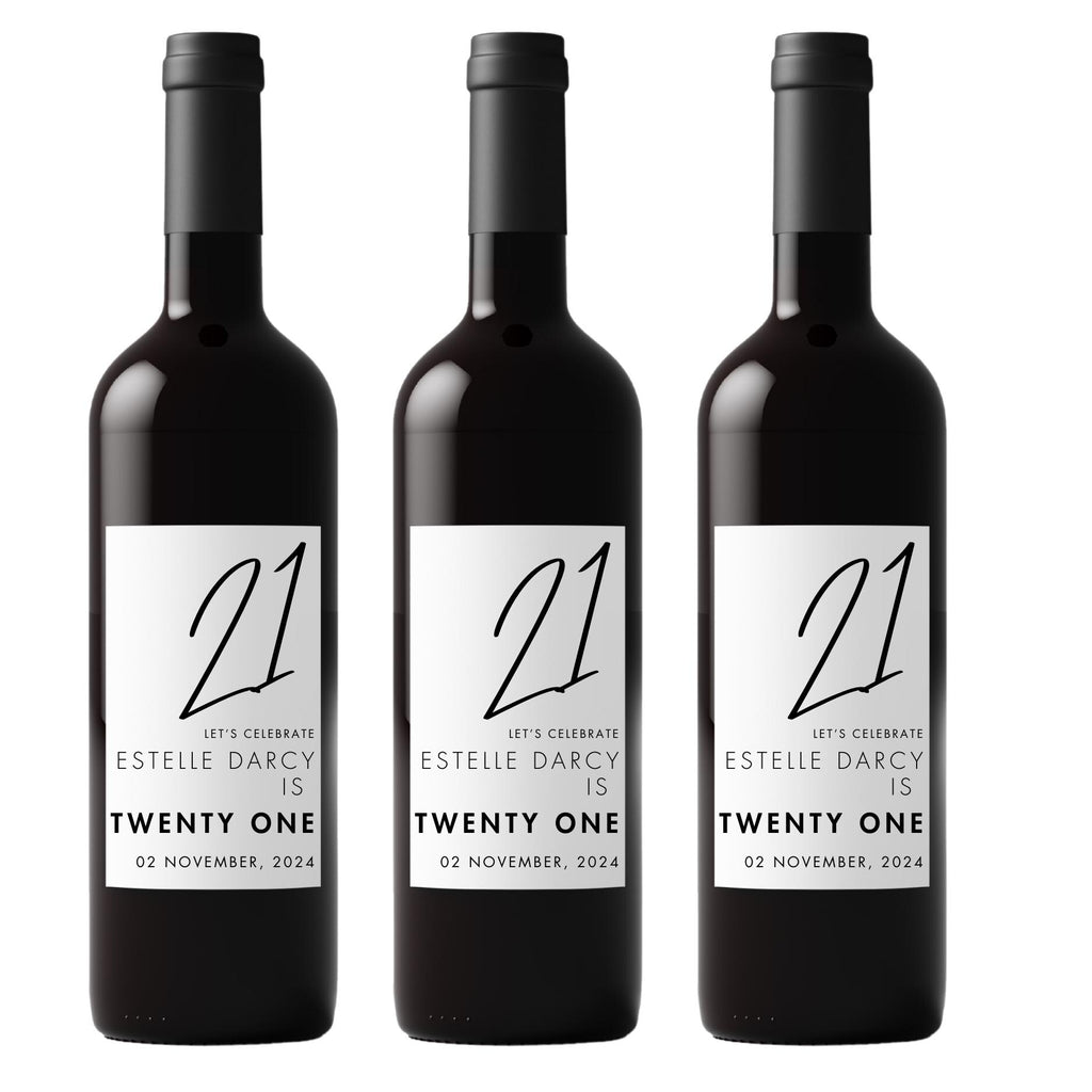 Custom 21st Birthday Wine Bottle Labels | Milestone Party Decor | Easy Apply| 4ct