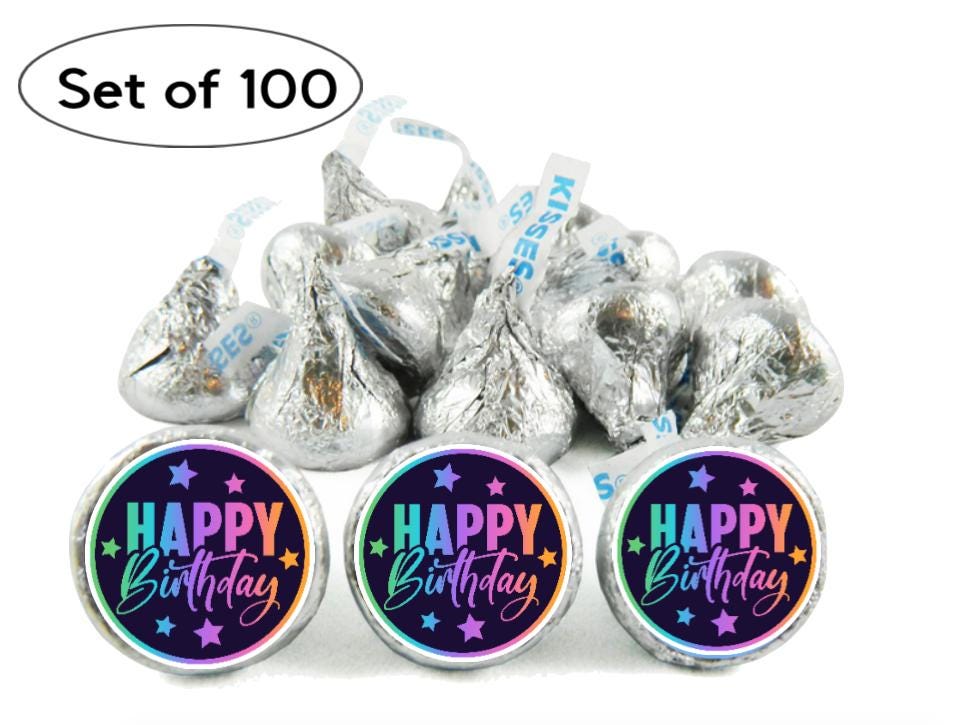 Happy Birthday | Mini Chocolate Candy Labels | 100 Glossy 0.75 Inch Stickers | Party Favors