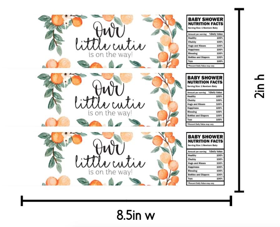 Our Little Cutie Is On The Way | Peach Baby Shower Water Bottle Labels | Set of 12 | Party Favors