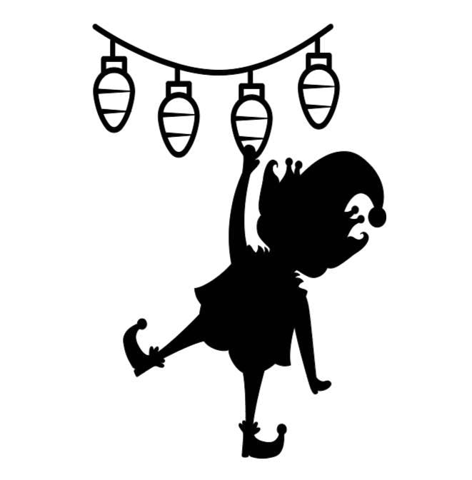 Christmas Elf Hanging Lights Window Cling | Large Silhouette Static Cling Décor