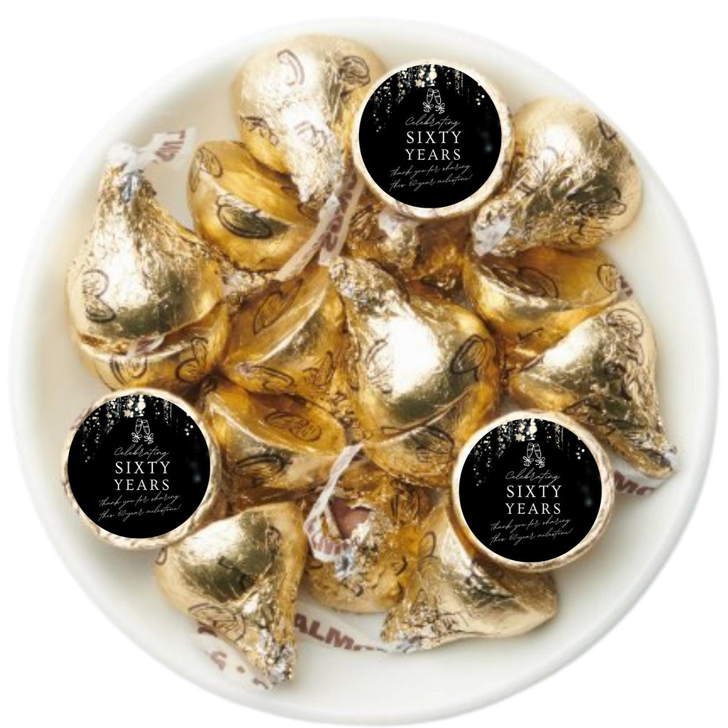 Celebrating Sixty Years Candy labels|60th Birthday| Candy Table favors|100| Glossy| Milestone Keepsakes