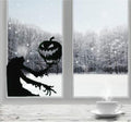 Halloween Window Decal, Spooky Zombie with Pumpkin Design, 23H x 11.5W inches