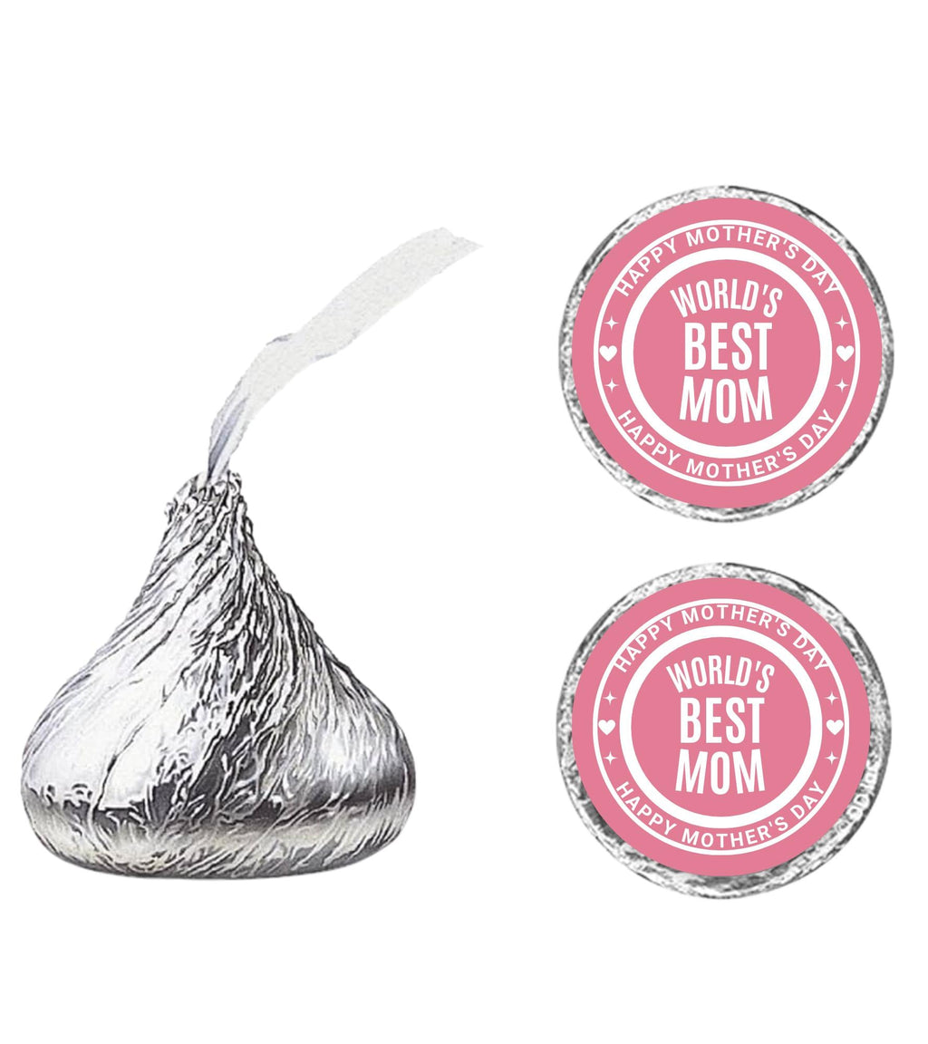 Mothers Day Candy Kiss Stickers | Worlds Best Mom Candy Labels | Pink Candy Kiss Sticker Set |100
