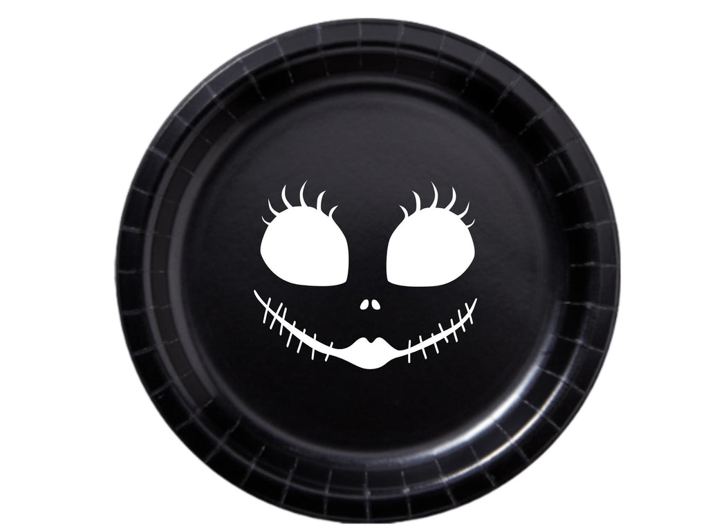 Spooky Face Party Paper Plates Set | Black Halloween Tableware | 40 Piece Kit