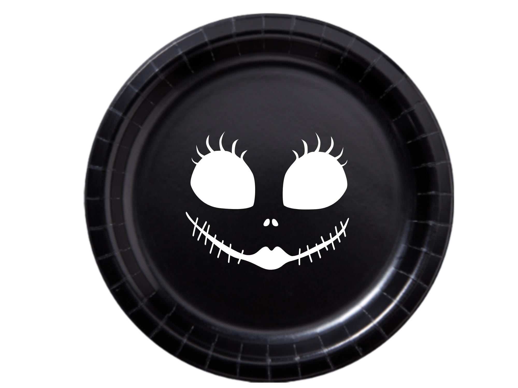 Spooky Face Party Paper Plates Set | Black Halloween Tableware | 40 Piece Kit