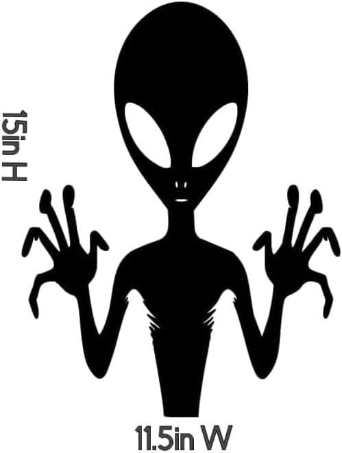 Alien Silhouette Window Decal, Large and Reusable Halloween Static Cling, Black
