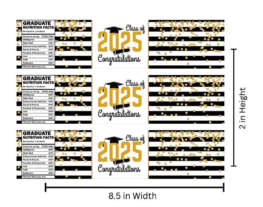 Class of 2025 | Graduation Bottle Wrappers | Water Bottle Labels | 12ct | Graduation Party