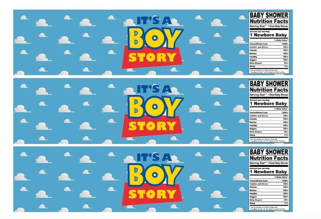 It’s a Boy Story| Baby Shower Water Bottle Labels | 12 Personalized Water Bottle Stickers