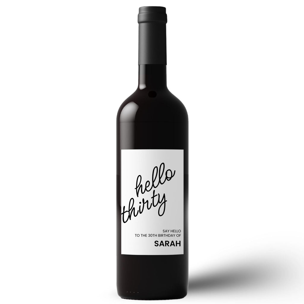 Hello Thirty Personalized 30th Birthday Wine Bottle Labels | Custom Name Bottle Decor | Glossy Finish|4pcs